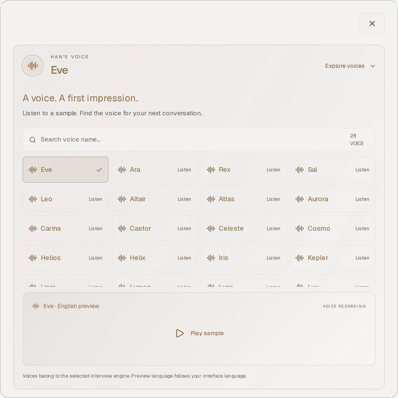 Listen to the prepared voice collection inside the portal.